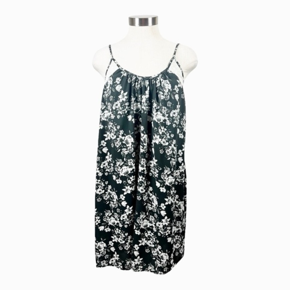 Skies Are Blue Black & Cream Floral Spaghetti Strap Swing Dress Size‎ X-Small